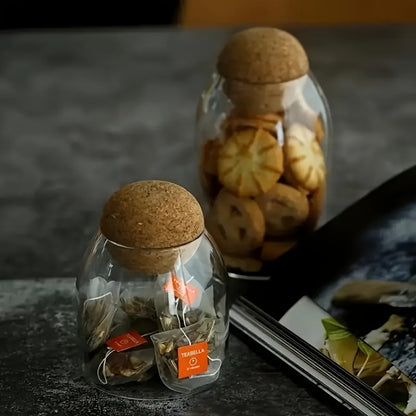 Glass Storage Jars with Cork Lid Set of 3 | 17oz 500ml Airtight Glass Containers with Spherical Cork Stopper | Kitchen Organizer for Tea