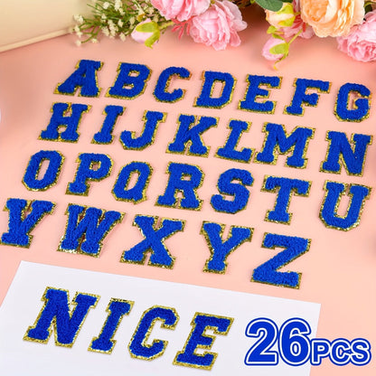 Chenille Letter Patches Self Adhesive A-Z 26pcs – Embroidered Alphabet Applique Stickers for Clothes Bags Hats Phone Cases