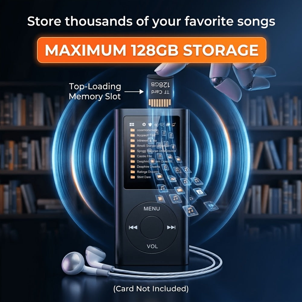 Portable MP3 and MP4 Player with 128GB Card Support, LCD Screen and Six Green, Black, Red, Blue or Silver Models