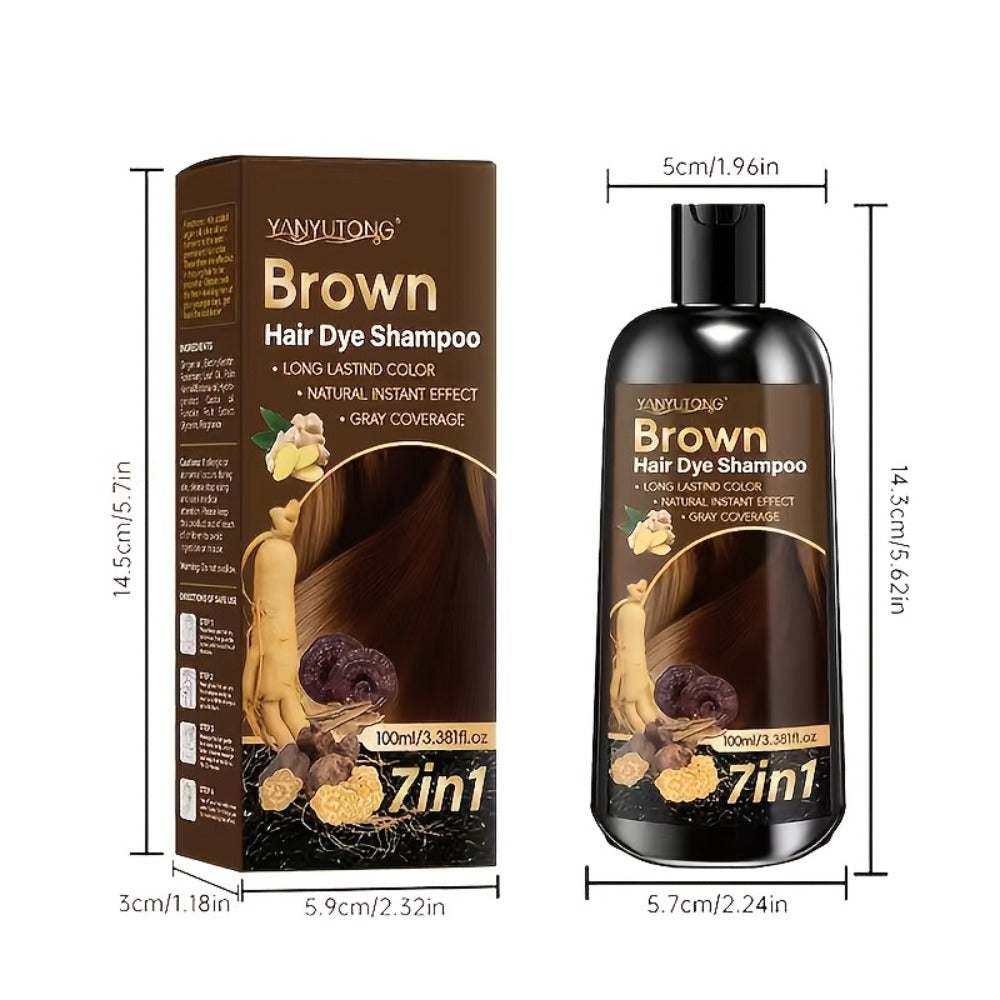 Hair Color Shampoo, YANYUTONG 7-in-1 100ml Bottle with Brown, Chestnut Brown or Black Options