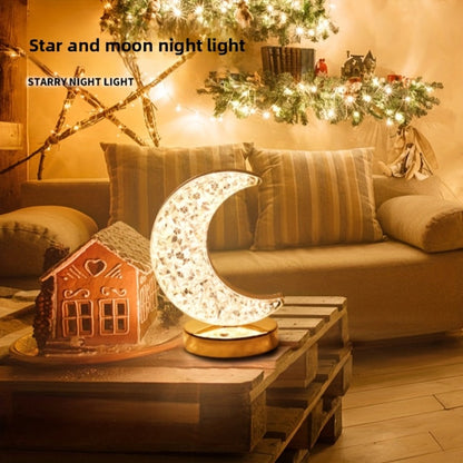 Crystal Touch Table Lamp Rechargeable, Moon & Star Dimmable LED Night Light with 3-Color Modes for Bedroom