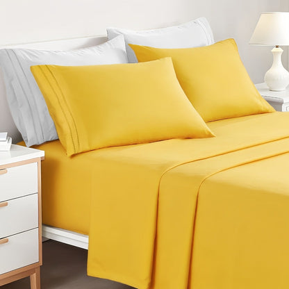 Fitted Sheet Set Deep Pocket | Soft Cooling Breathable Bedding 3-4pcs Fade-Resistant All-Season for Twin Full Queen King