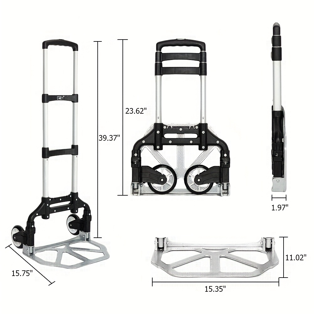 Compact Folding Aluminum Hand Truck with Telescoping Handle, 165 lb Load Label and Four Color Options