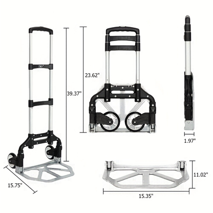 Compact Folding Aluminum Hand Truck with Telescoping Handle, 165 lb Load Label and Four Color Options