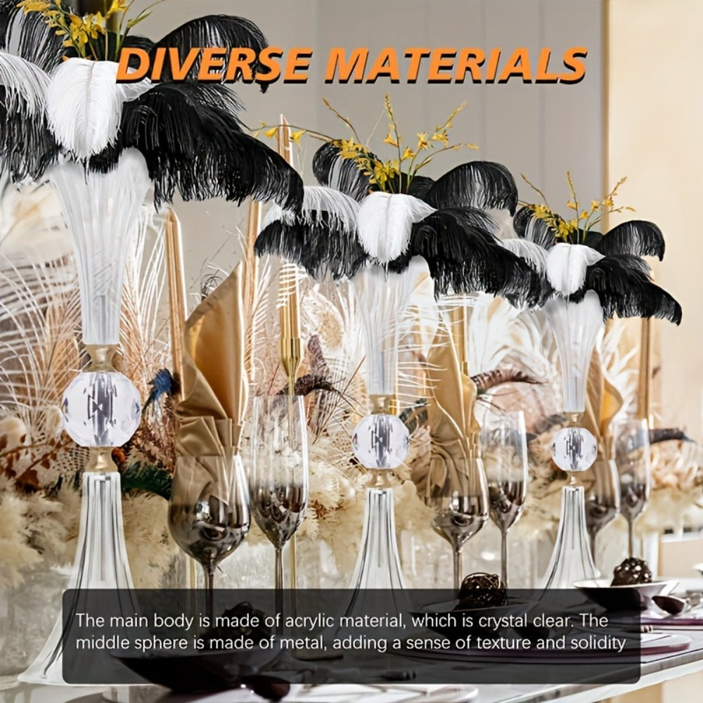 Tall Clear Acrylic Floor Vases, Two-Piece 24.8-Inch Ribbed Set with Gold-Tone Accents for Events