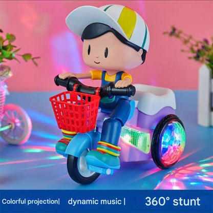 Kids Electric Tricycle Toy Motorcycle with 360° Rotation & Luminous Lights, Push & Power Dual-Mode Stunt Vehicle for Toddlers Boys Girls