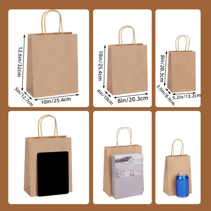 Kraft Paper Gift Bags with Handles in 75, 90, 120 or 210-Piece Mixed-Size Checkout Options