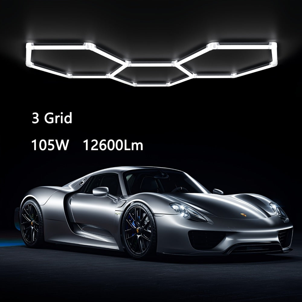 LED Hexagonal Garage Light 6500K, Super Bright Daylight White Shop Light 42W, 620W for Auto Detailing