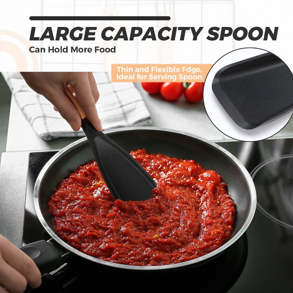 Silicone Kitchen Utensil Set 2/4 Pcs, 12-Inch Wood Handle Cooking Tools with Stay-Cool Grip for Frying