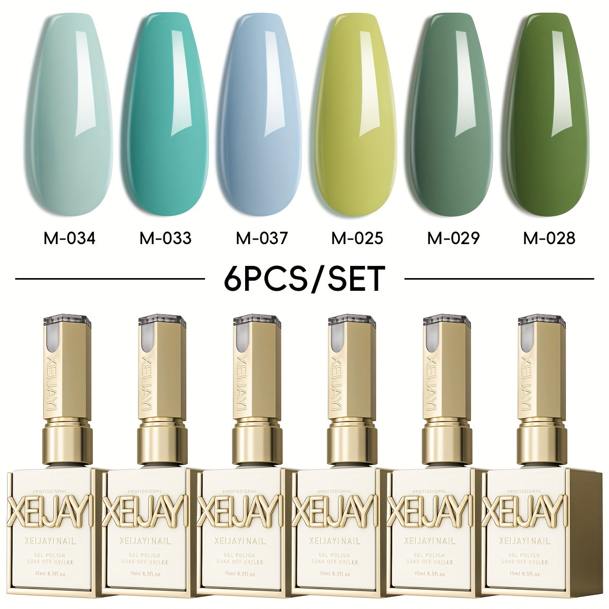 Gel Nail Polish 6-Piece 15ml Rainbow-Candy Frame-Bottle Sets in 7 Numbered Color Palettes for Nail Art