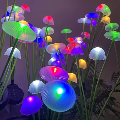 Solar Garden Lights IP65 Mushroom Path Stakes with Warm White 32-LED 4-Pack or 64-LED 8-Pack