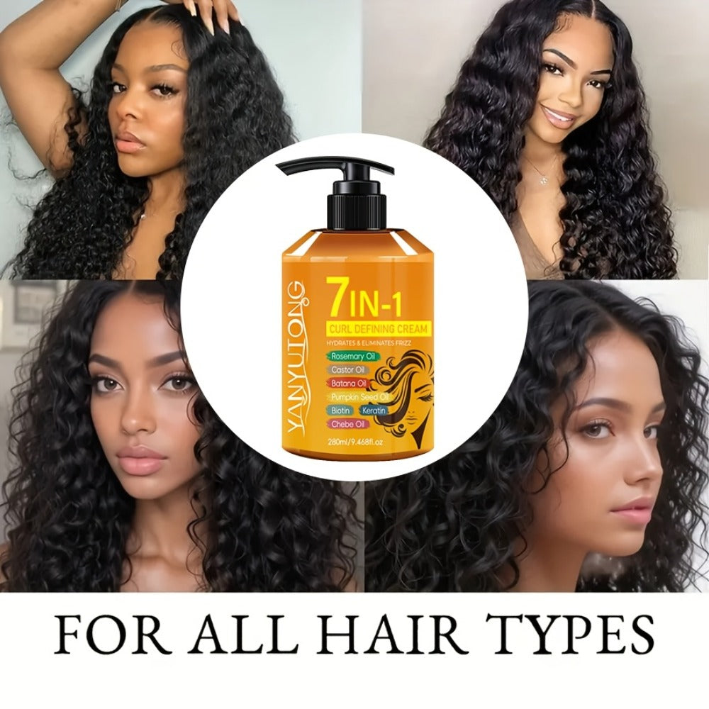 Argan Oil & Rosemary Curling Cream 280ml – 7-in-1 Moisturizing Long-Lasting Hold, Defines Waves & Curls, Naturally Fluffy Frizz-Free Finish