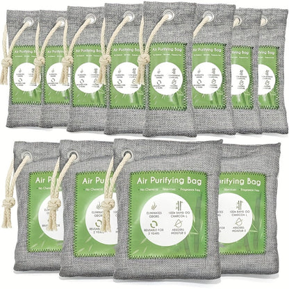 Bamboo Charcoal Air Purifying Bags Odor Absorber & Moisture Absorber Natural Activated for Entryways, Bedrooms and Living Spaces