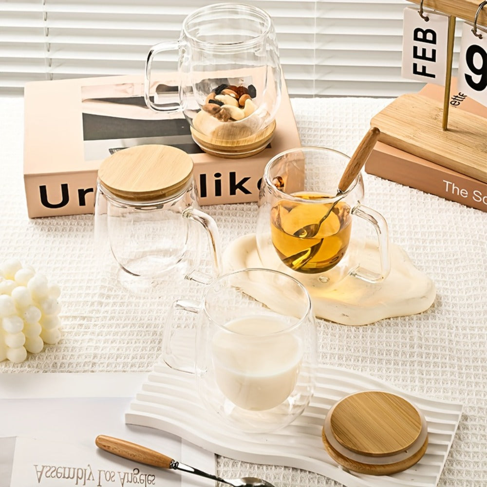Coffee Cup Set 4 Piece 350ml 11.67oz with Lid and Spoon Durable Easy Clean for Coffee Milk Tea Juice Water Family Office Afternoon Tea
