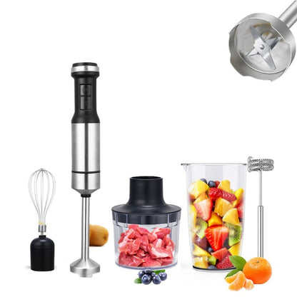 Silver Immersion Blender Set with 1000ml Beaker, 450ml Chopper, Whisk and Frother Attachments