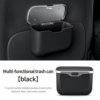 Slim Beige Car Trash Bin with Push Lid, Snap-On Mount, 17.1 cm Width and Included Liner Bags