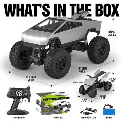 Giant 18 Inch RC Monster Truck with Free Bonus Mini RC Motorcycle, 4WD Powerful Climbing Shockproof Remote Control Pickup Truck