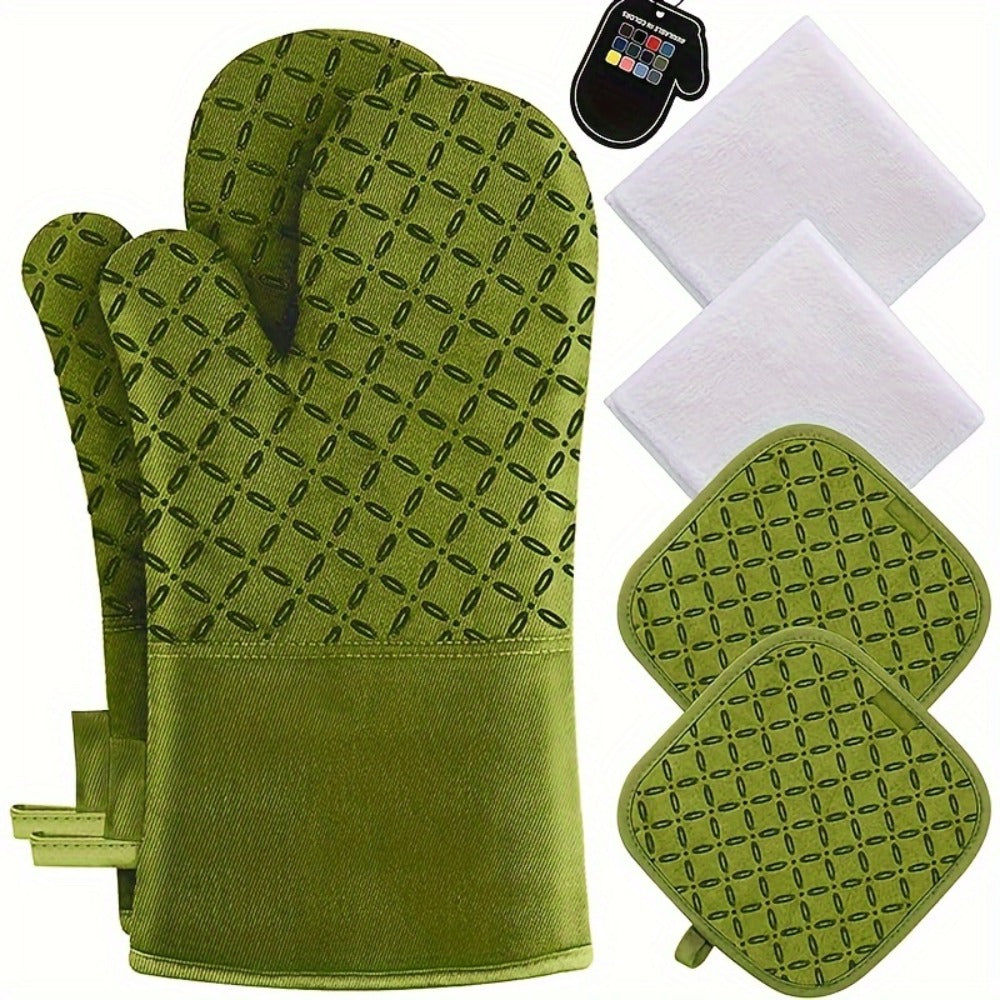 Oven Mitts and Pot Holders Set 6 Piece Heat Resistant Kitchen Gloves Cooking Mitts with Potholder