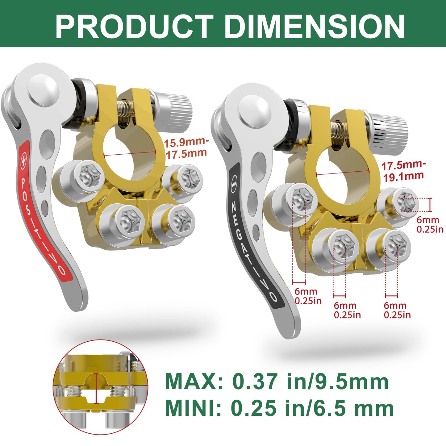 Four-Piece SAE/JIS A-Type Battery Terminal Connector Set with Positive and Negative Quick-Release Clamps