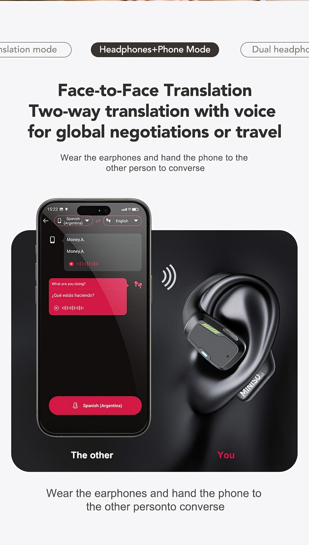 AI Translation Wireless Earbuds Real-Time 135 Languages Open-Ear Design Full-Color Touch Screen for an Everyday Personal Care Routine