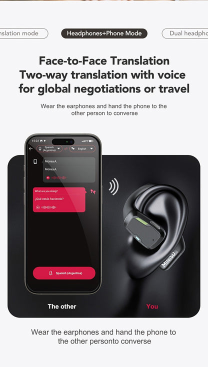 AI Translation Wireless Earbuds Real-Time 135 Languages Open-Ear Design Full-Color Touch Screen for an Everyday Personal Care Routine