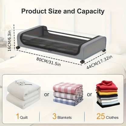Under Bed Storage Organizer with Wheels & Lid – Metal Rolling Bins for Clothes Bedding Shoes Blankets Books (2pcs)
