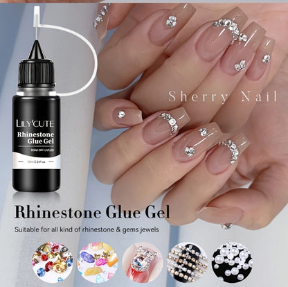 Nail Rhinestone Adhesive Gel 2pcs 0.34oz Clear Sticky Glue for 3D Nail Art Gems Charms Crystals Drill Jewelry