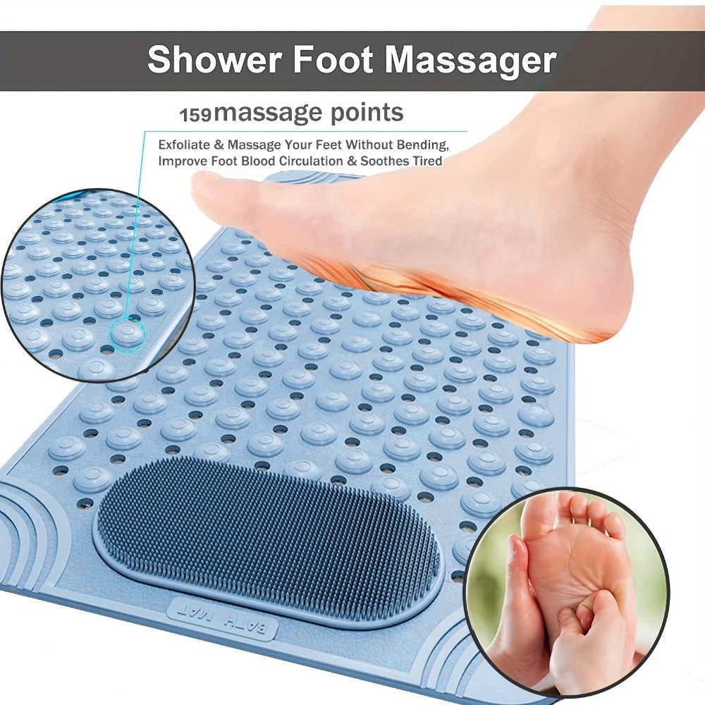 Textured Suction-Cup Shower Mat with 69 × 36 cm Size, Drain Holes and Blue or Gray Color Options