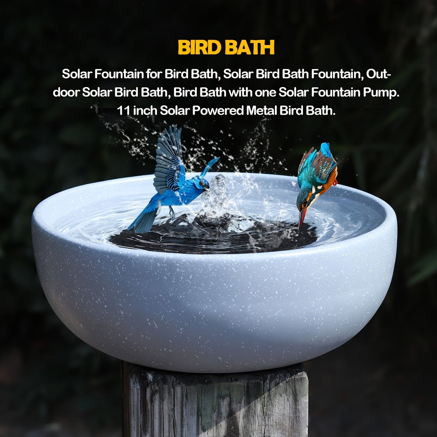 Bird Bath Solar Fountain 11.2" Outdoor Bubbler for Garden, Patio and Yard Use, with the Listed Configuration