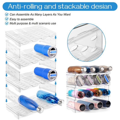 Water Bottle Rack Kitchen Organizer 4-Tier Clear Stackable Shelf with 16-Bottle Capacity for Kitchen and Home Organization