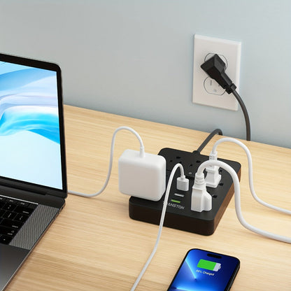 Power Strip with USB Ports, 12-in-1 with 45-Degree Angled Plug, 9 AC Outlets, 3 USB-A Ports and 10-Foot Extension Cord