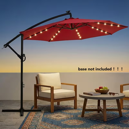 Patio Umbrella 10FT Offset Cantilever Solar LED Style with Tilt, Crank and 16 Base-Choice Color Options