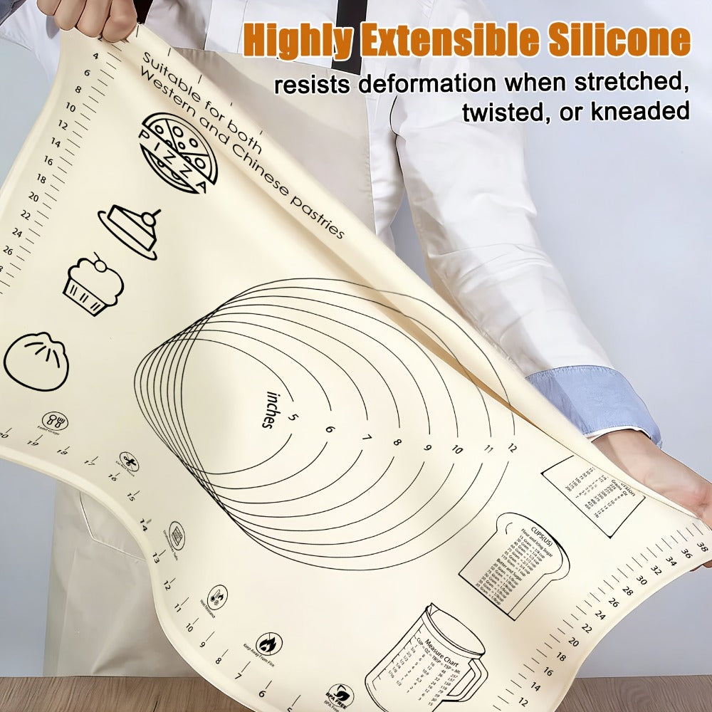 Silicone Baking Mat Set 4pcs, Extra Thick Non-Stick Pastry Mat with Measurement Scales, Non-Slip Dough Kneading Mat, Includes Rolling Pin
