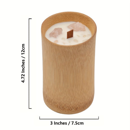 Wood-Wick Candle in Carbonized Bamboo Jar with Fitted Lid, Single-Jar Package and Eight Fragrances