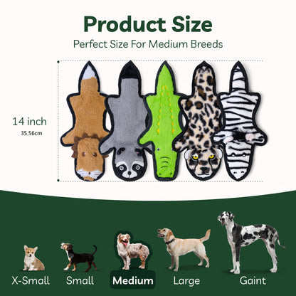 Crinkle Squeaky No Stuffing Dog Toys 5 Pack – Dual Sound Plush Chew Toys for Aggressive Chewers, 6 Tough Layer Durable Teething Toys