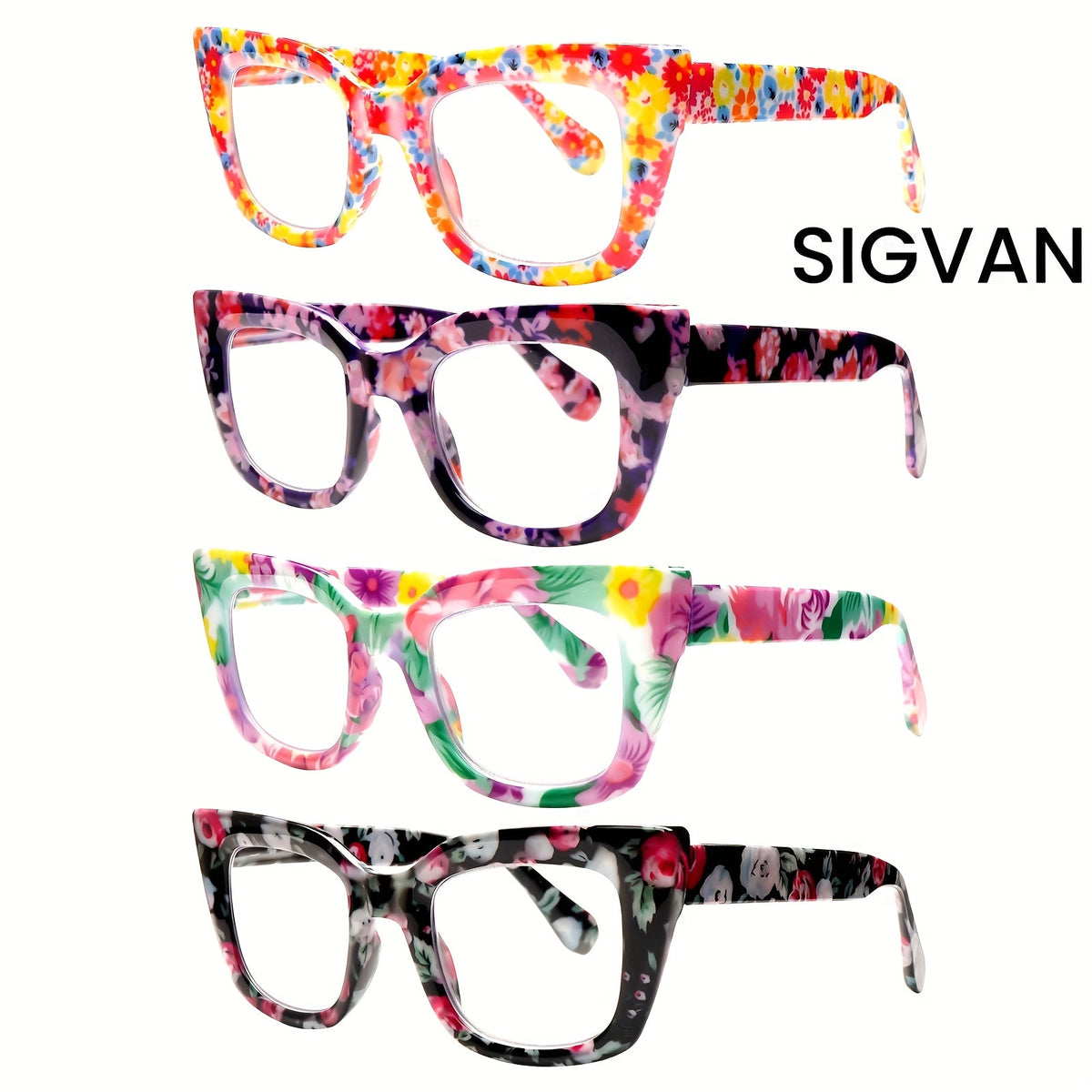 Reading Glasses 4-Pack Cat-Eye Floral Gradient Frames with Metal Spring Hinges and 1.0x to 4.0x Options