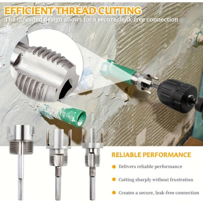 Pipe Threading Tool Set 3 Piece Alloy 1/2 3/4 1 Inch Internal External Thread Tap Drill Compatible for PVC PPR MPP Pipe Installation