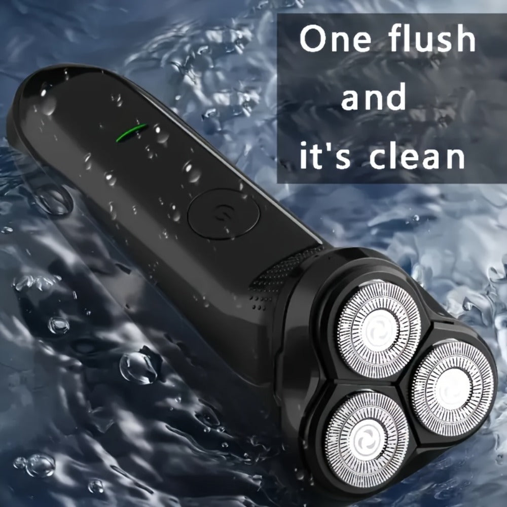 Electric Shaver Cordless Rotary Grooming Kit with USB Charging Cable in Blue or Black for Daily Use