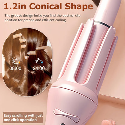 Automatic Curling Iron for Women with Ionic Technology, 4 Temperature Settings, 3 Timer Options, Dual-Direction Rotation