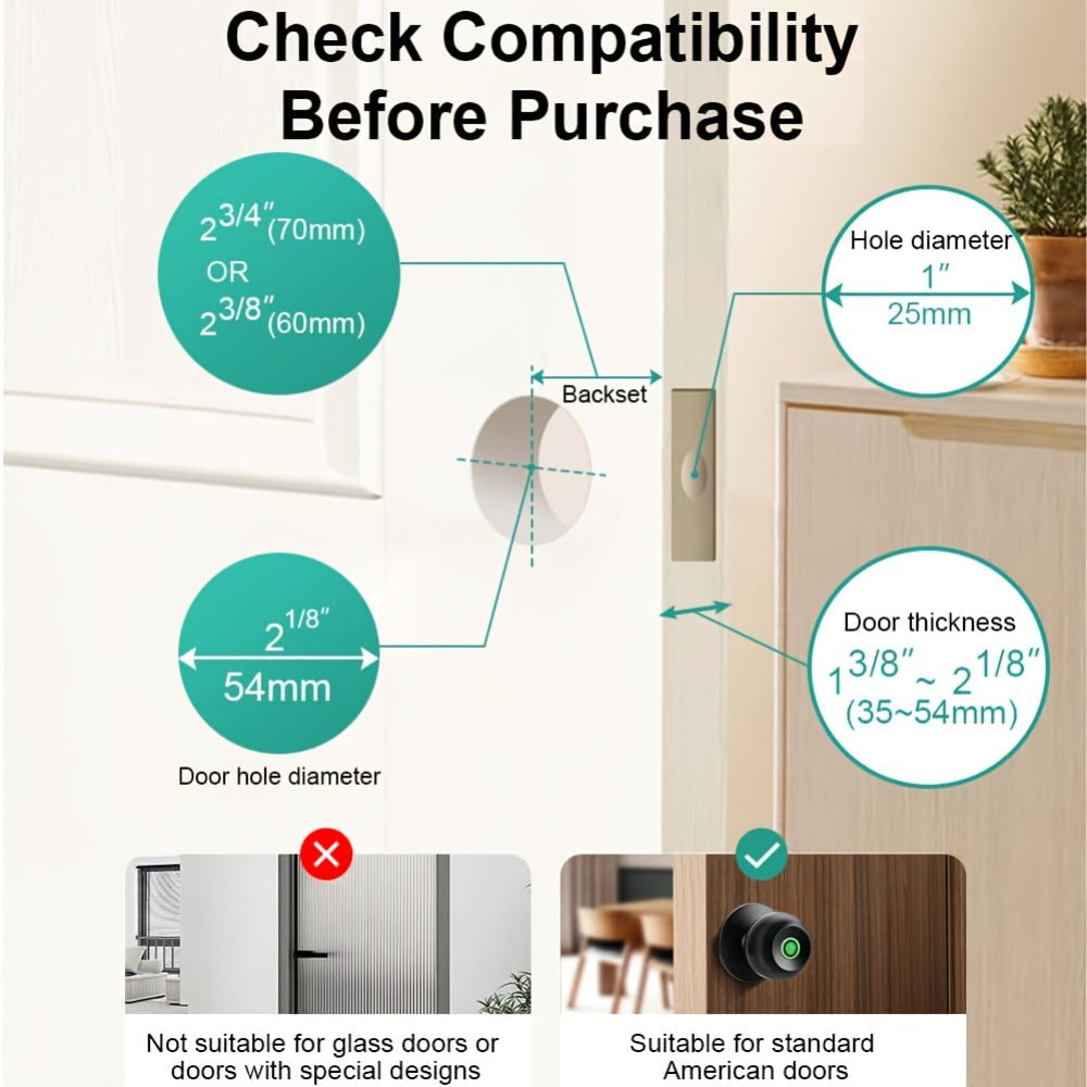 K10 Rechargeable Smart Door Knob with Fingerprint & App Control – 3-in-1 Keyless Entry, Entrance/Passage/Privacy Mode