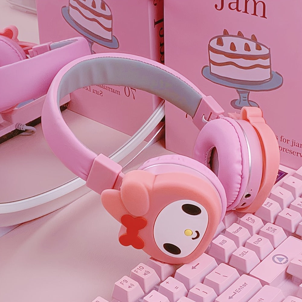 Sanrio Kuromi My Melody Cute Wireless Headset Foldable Portable Smart Call Anime for Bedside Audio, Alarms and Room Entertainment