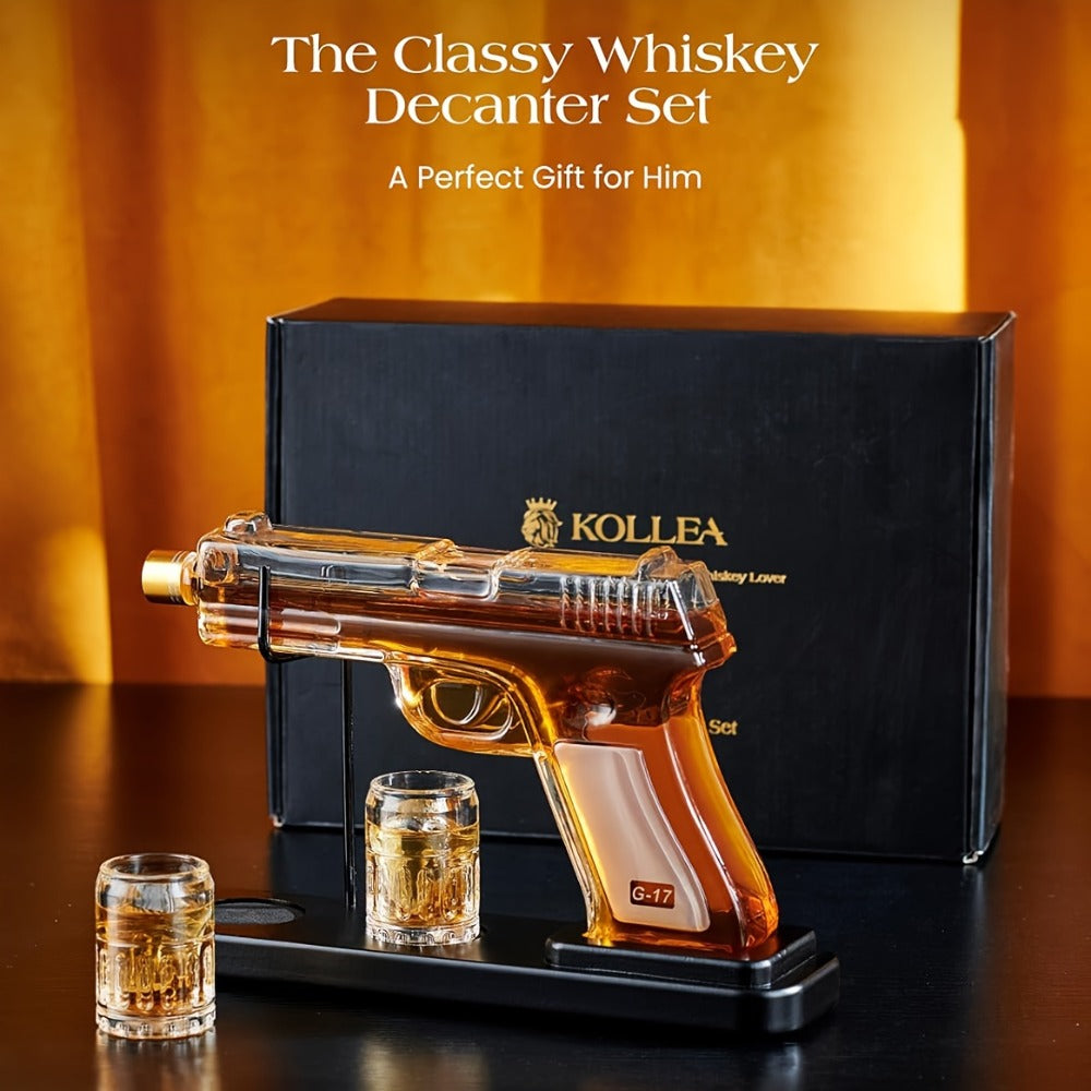 Pistol Whiskey Decanter Set with 2 Shot Glasses, Cool Liquor Dispenser Gift for Him, Husband, Dad