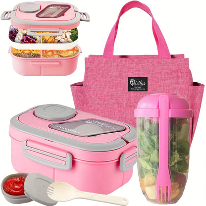 2-Layer Bento Lunch Box Set with Cup and Meal Bag - Multi-Grid Lunch Box for School, Office & Outdoor Picnics