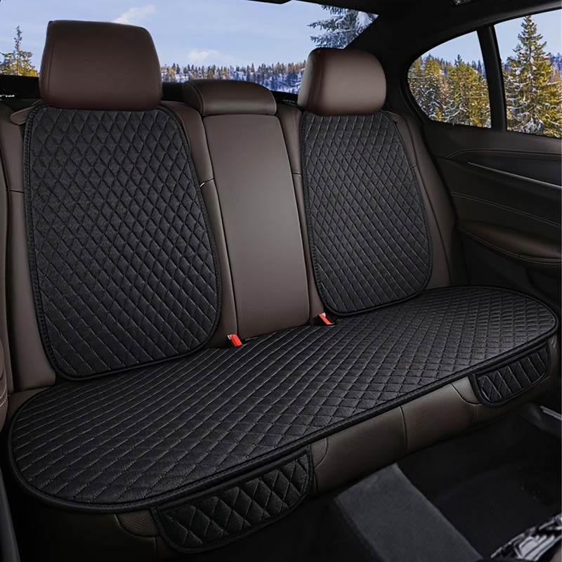 Car Seat Covers 3-Piece Diamond-Quilted Linen Set with Two Front Pieces and One Rear Bench Piece