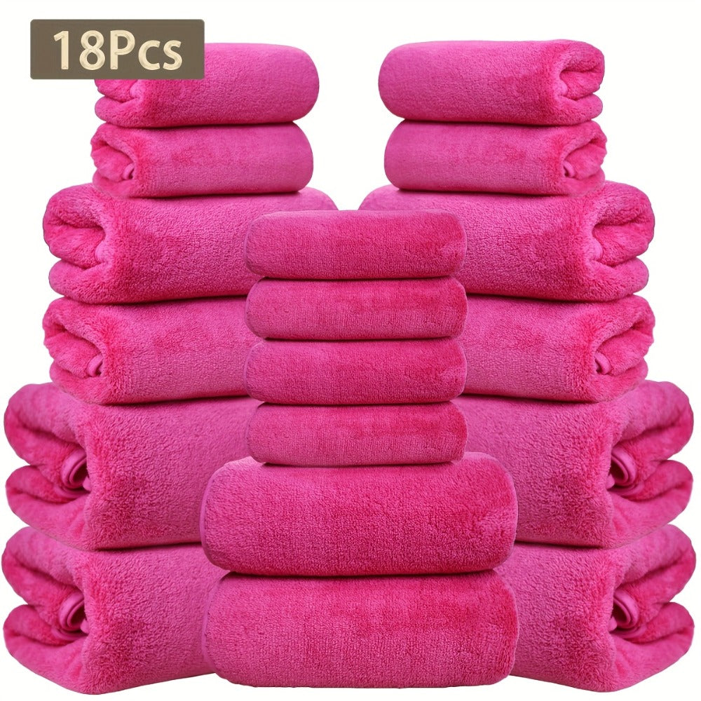 Eighteen-Piece Bath Towel Set with Four Bath Towels, Four Hand Towels and Ten Washcloths in 16 Colors