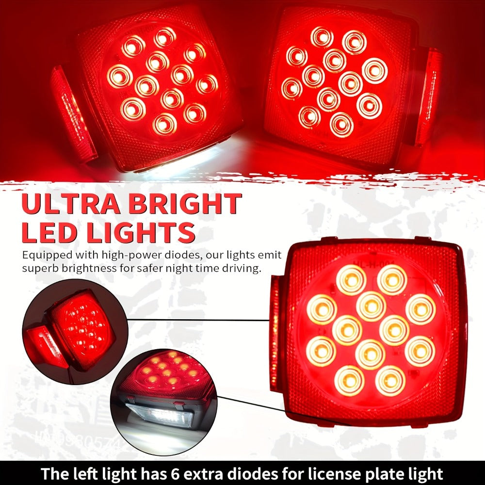 Trailer LED Light Kit 12V – Stop Turn Tail Brake License Plate & Side Marker Lights with Connectors for Trailers Under 80"