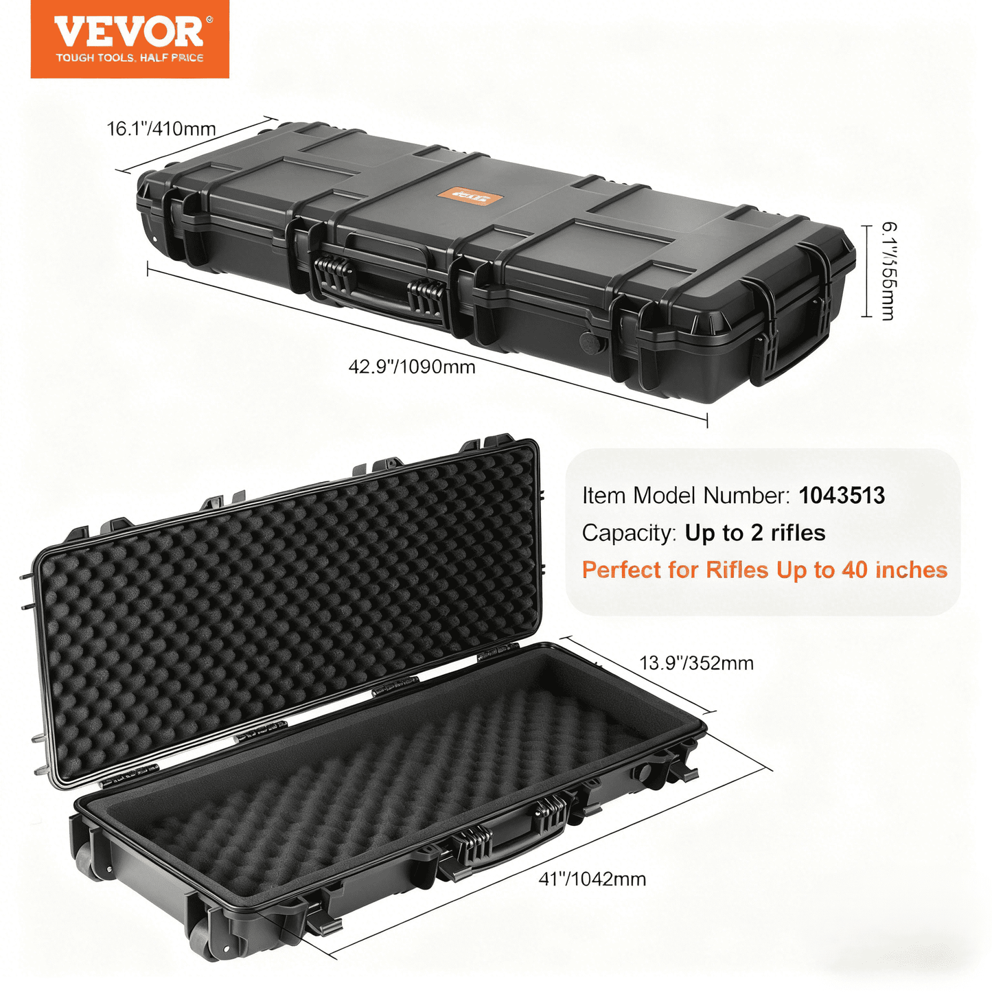 Hard Rifle Case 42 Inch with Wheels – Lockable TSA Approved Gun Case, 3-Layer Protective Foam, Crushproof Hard Shell for Two Rifles