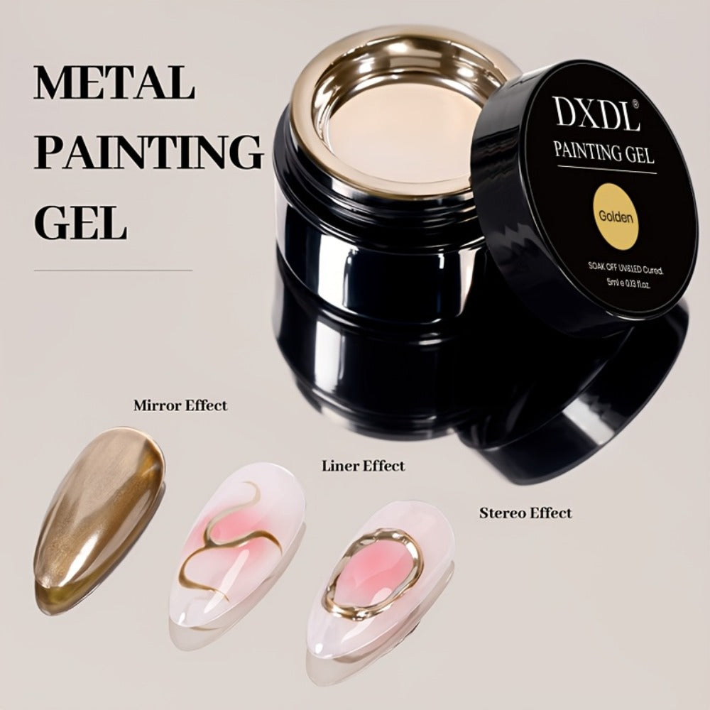 Chrome Mirror Nail Art Liner Gel Set 2pcs Gold & Silver – 3D Metallic Mirror Effect Soak-Off Painting Gel