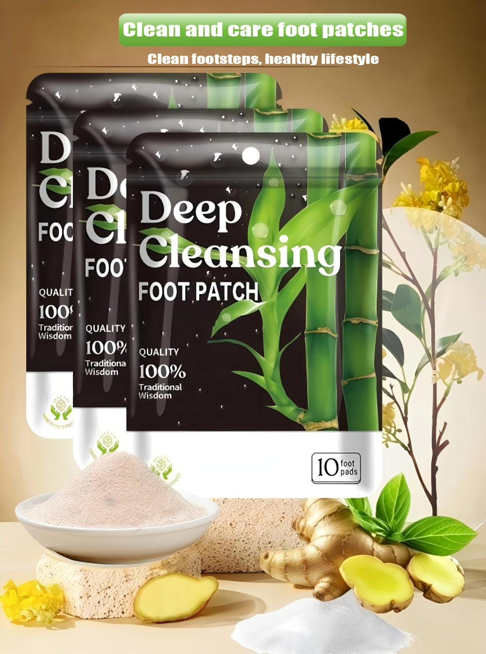 Detox Foot Patches with Bamboo Vinegar Ginger & Lavender – Natural Plant Formula Deep Cleansing Overnight Foot Pads