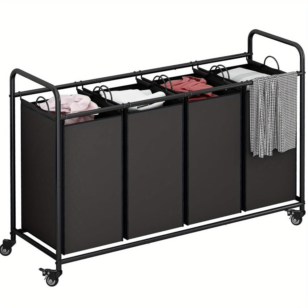 Rolling Laundry Sorter Hamper with Four Removable Fabric Bags, Caster Wheels and Four Color Configurations